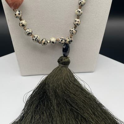 Vintage Dalmatian Stone Tassel Opera Necklace Matinee Boho Statement 32" - Thumbnail 10