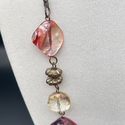 Vintage Bohemian Charm Single Chain Necklace Lobster Clasp Shell Crystal Bead - Thumbnail 7