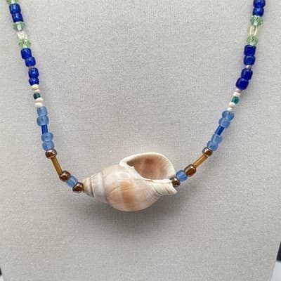 Vintage 90s Y2K Boho Rainbow Seed Bead Necklace Long Seashell Pendant Cube - Thumbnail 7
