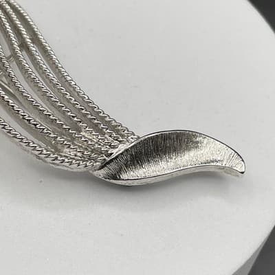 Swirl Brooch Silver Tone Ribbon Textured Layered Vintage Geometric - Thumbnail 5
