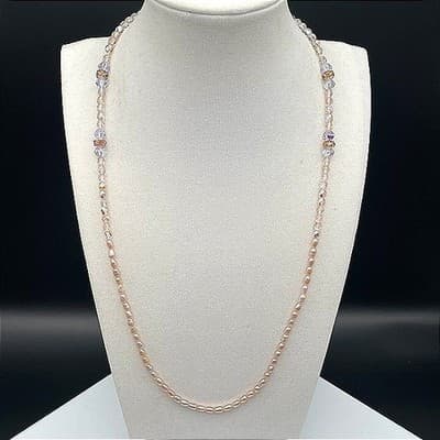 Eyeglasses Chain Necklace Pink Baroque Pearl Iridescent Glass Beaded 22 Inch - Thumbnail 2