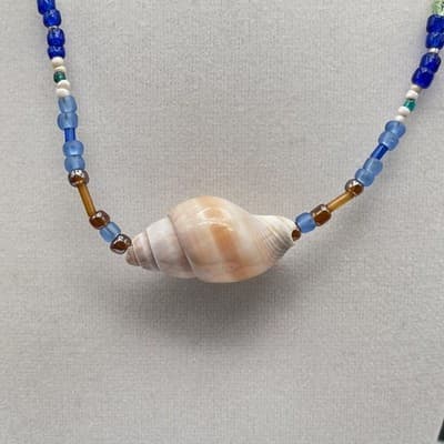 Vintage 90s Y2K Boho Rainbow Seed Bead Necklace Long Seashell Pendant Cube - Thumbnail 6