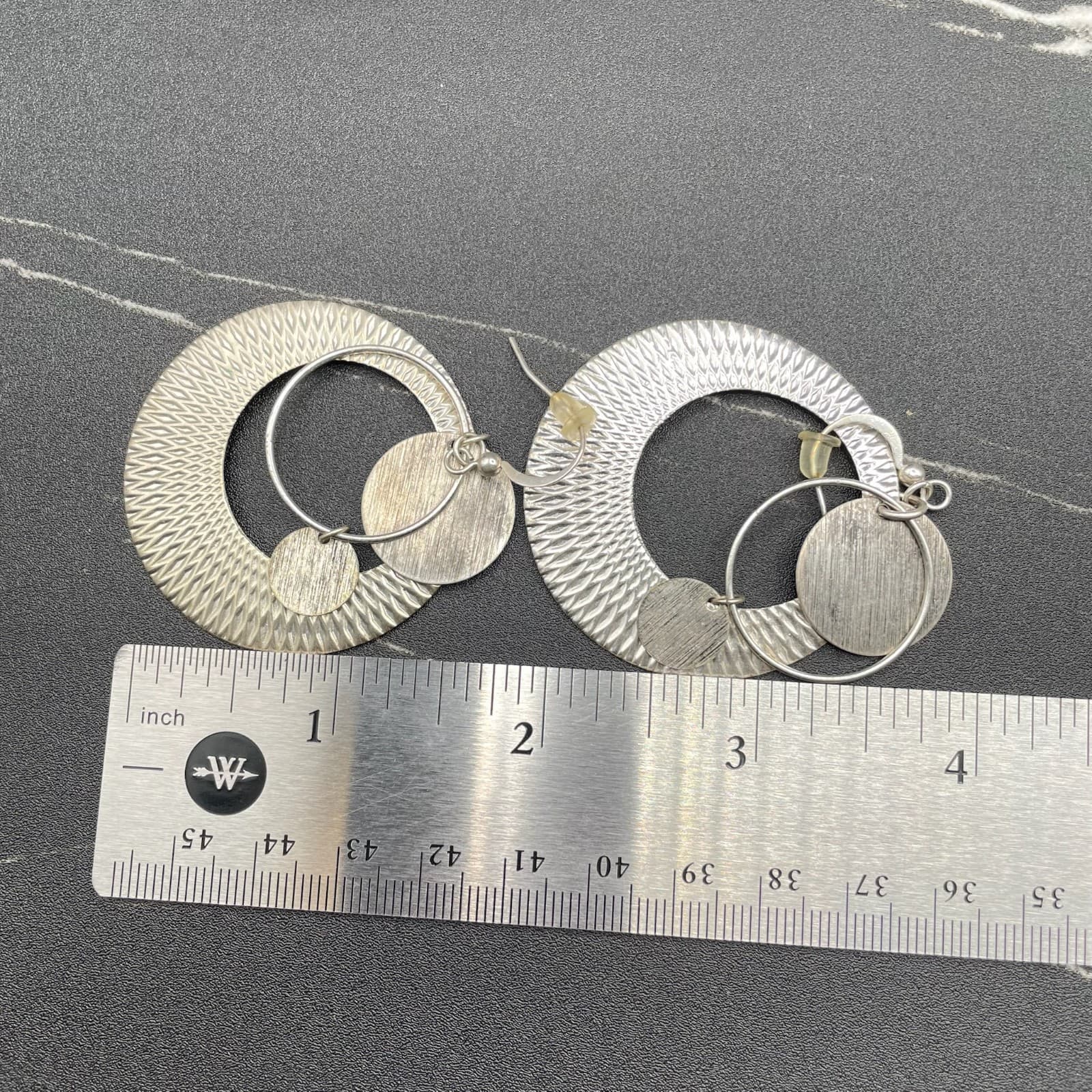 Silver-Tone Geometric Textured Circle Dangle Earrings Boho Statement - Thumbnail 7