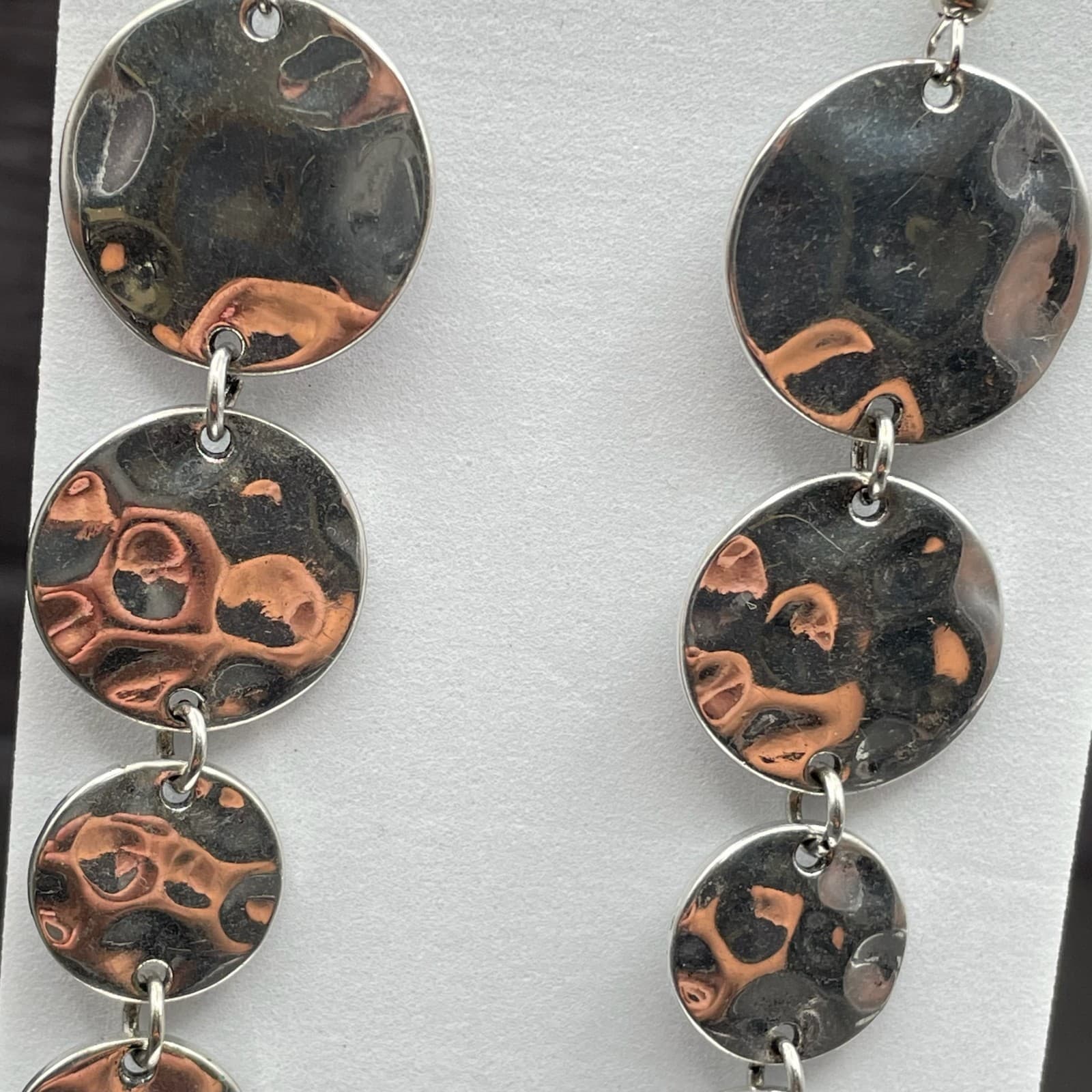 Silver-Tone Textured Disc Drop Earrings Boho Statement Dangle - Thumbnail 5