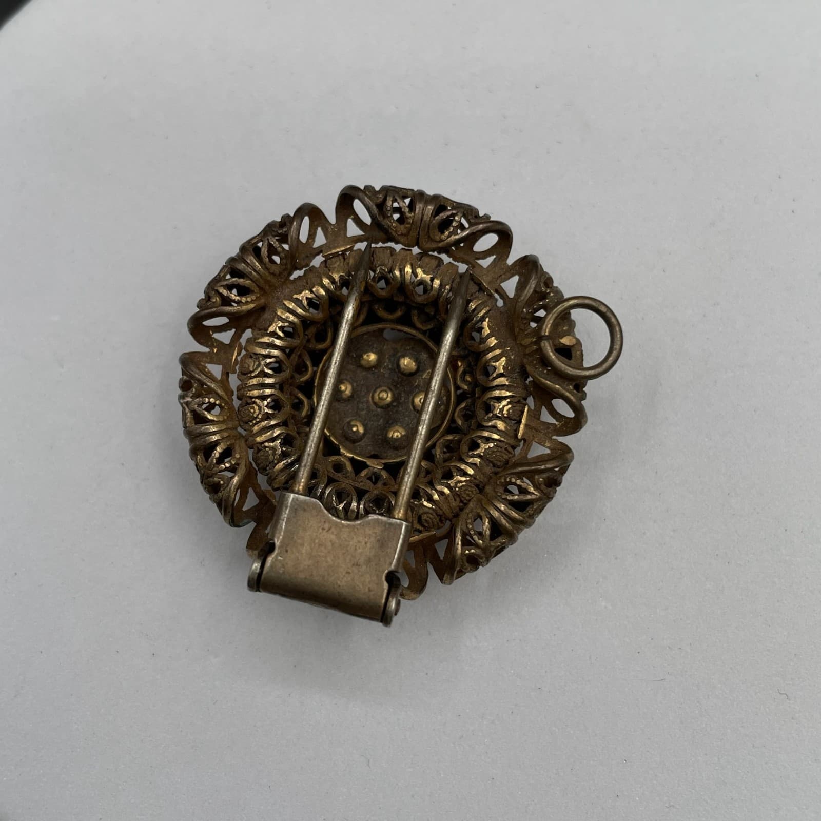 Vintage Filigree Rhinestone Flower Clip-On Pendant - Thumbnail 3