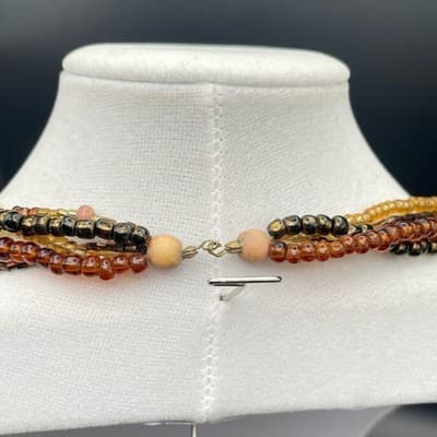 Necklace Multi Strand Beaded Boho Statement Faux Amber Shell Pendant Earthy - Thumbnail 11