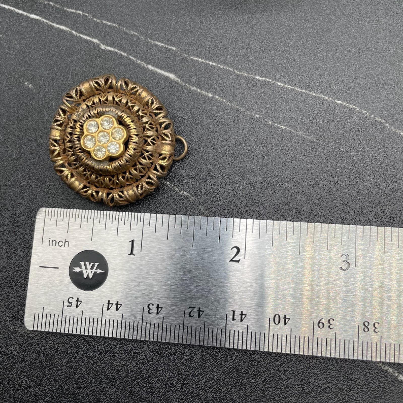 Vintage Filigree Rhinestone Flower Clip-On Pendant - Thumbnail 8