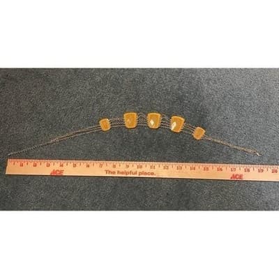 Vintage Gold Tone Trapezoid Yellow Faux Stone Statement Necklace Chunky 22" - Thumbnail 11
