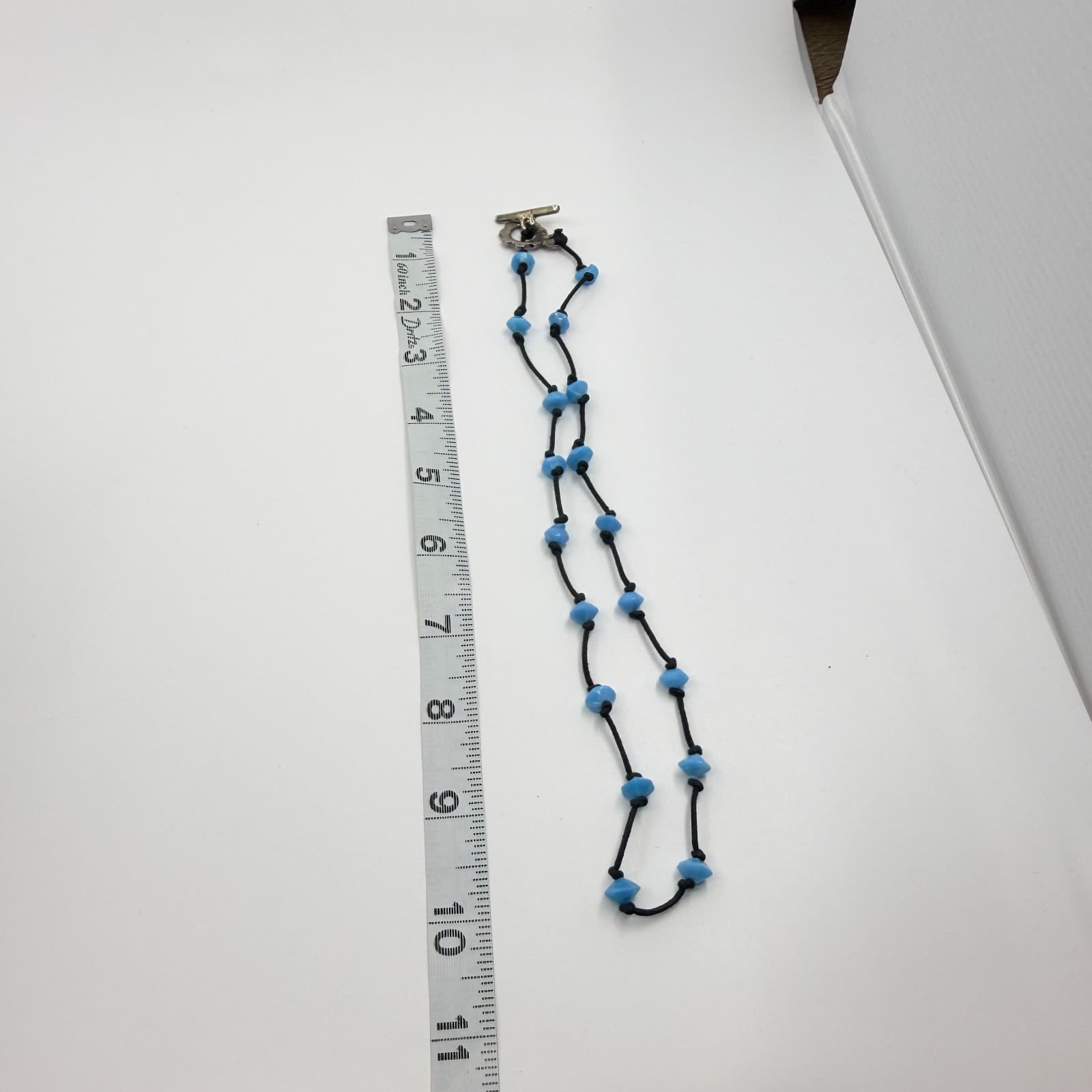 Vintage Black Cord Light Blue Bead Station Necklace Boho Retro Minimalist Y2K - Thumbnail 9