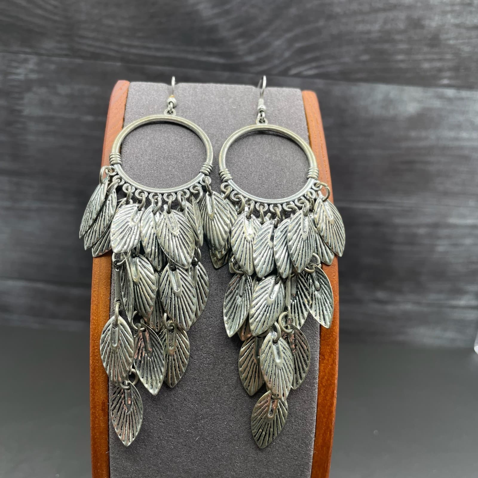 Boho Silver Leaf Cascade Dangle Earrings - Thumbnail 3