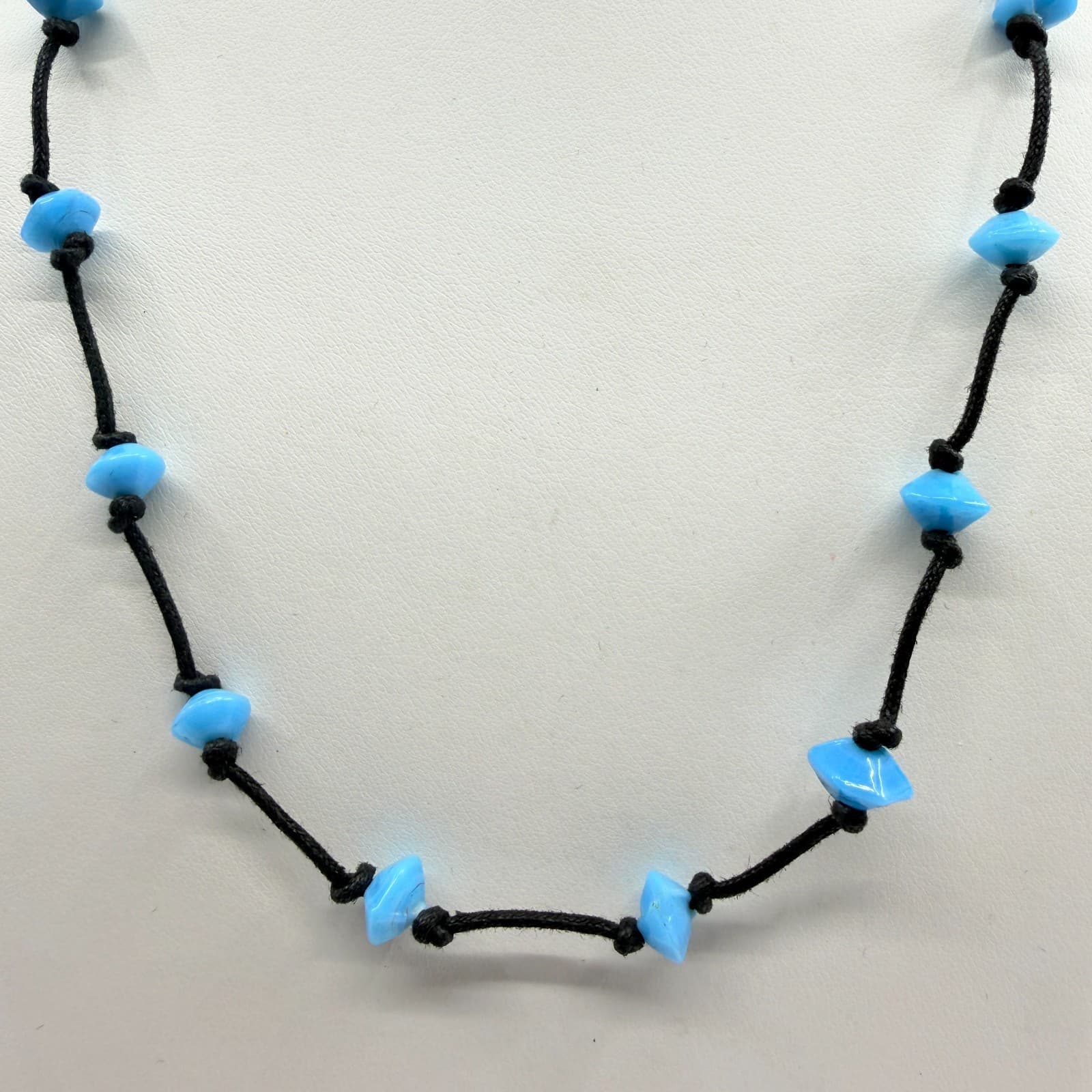 Vintage Black Cord Light Blue Bead Station Necklace Boho Retro Minimalist Y2K - Thumbnail 2