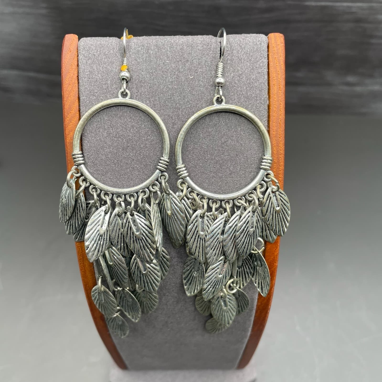 Boho Silver Leaf Cascade Dangle Earrings - Thumbnail 5