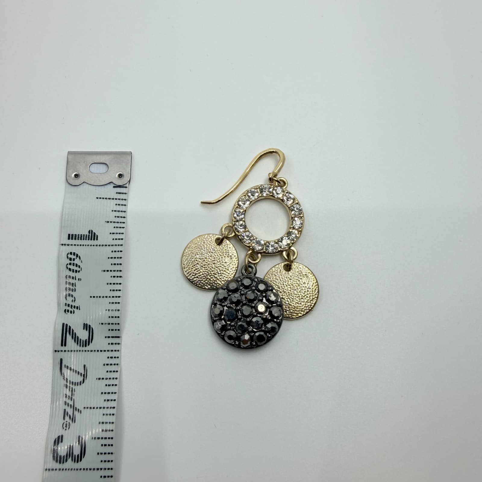 Earrings Vintage Gold Tone Rhinestone Circle Drop Disc Dangle Boho Statement 90s - Thumbnail 9