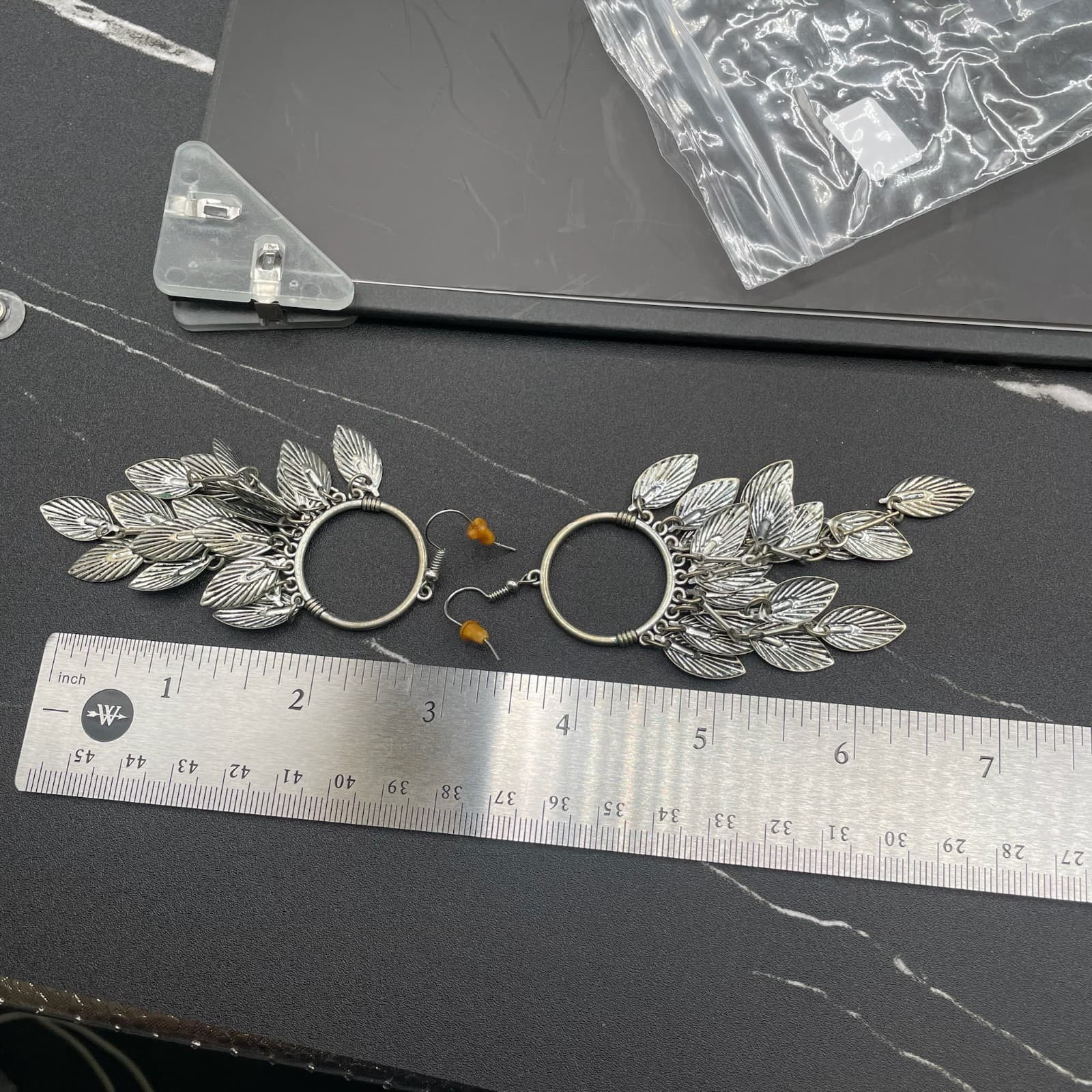 Boho Silver Leaf Cascade Dangle Earrings - Thumbnail 10