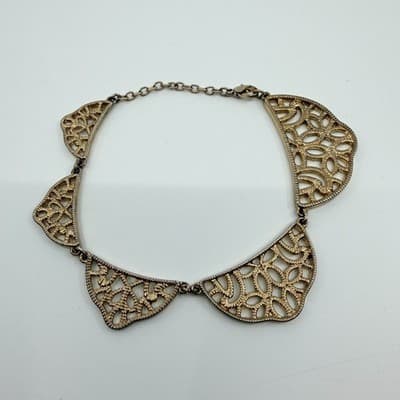 Vintage Antique Gold Tone Filigree Bracelet Openwork Cutout Multi Panel Wide 90s - Thumbnail 4
