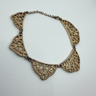 Vintage Antique Gold Tone Filigree Bracelet Openwork Cutout Multi Panel Wide 90s - Thumbnail 5