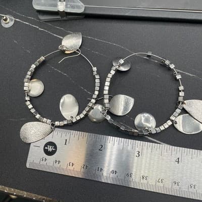 Silver Tone Mixed Charm Hoop Earrings Boho Metal Dangle Style - Thumbnail 10