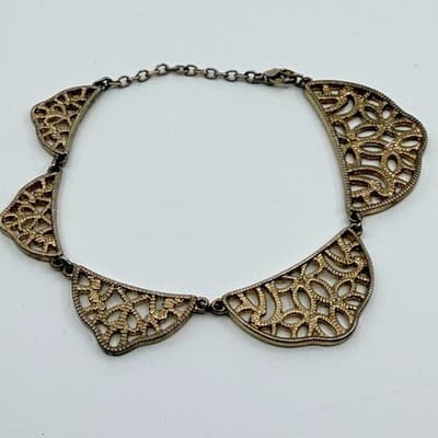 Vintage Antique Gold Tone Filigree Bracelet Openwork Cutout Multi Panel Wide 90s - Thumbnail 2