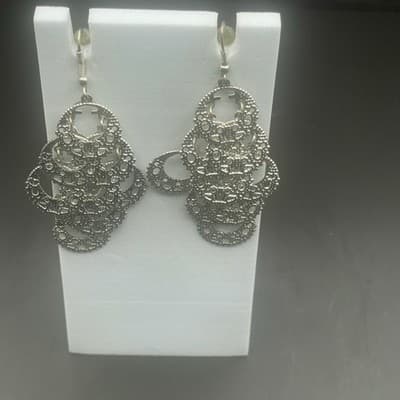 Vintage Filigree Cascade Dangle Earrings – Silver-Tone - Thumbnail 3
