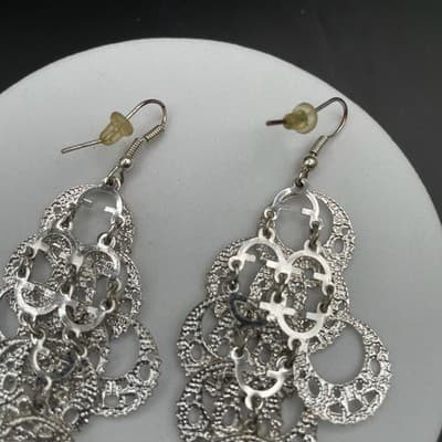 Vintage Filigree Cascade Dangle Earrings – Silver-Tone - Thumbnail 6