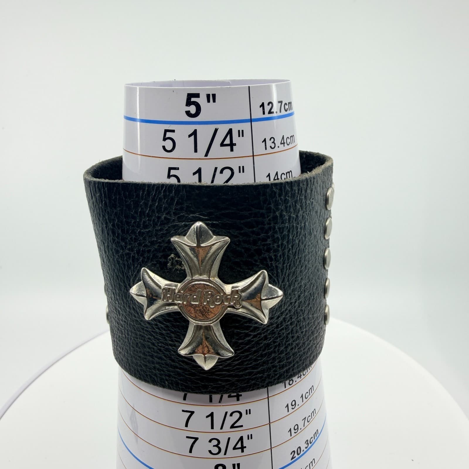 Bracelet Hard Rock Cafe Iron Cross Leather Cuff Black Silver Tone Biker Retro - Thumbnail 13