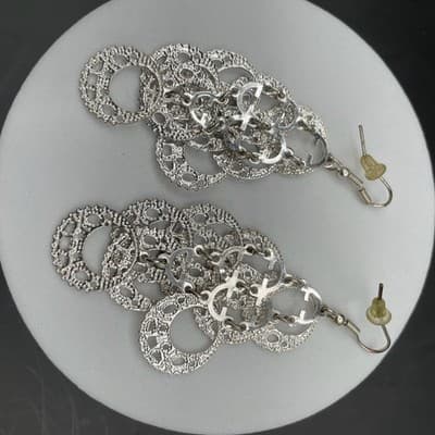 Vintage Filigree Cascade Dangle Earrings – Silver-Tone - Thumbnail 7
