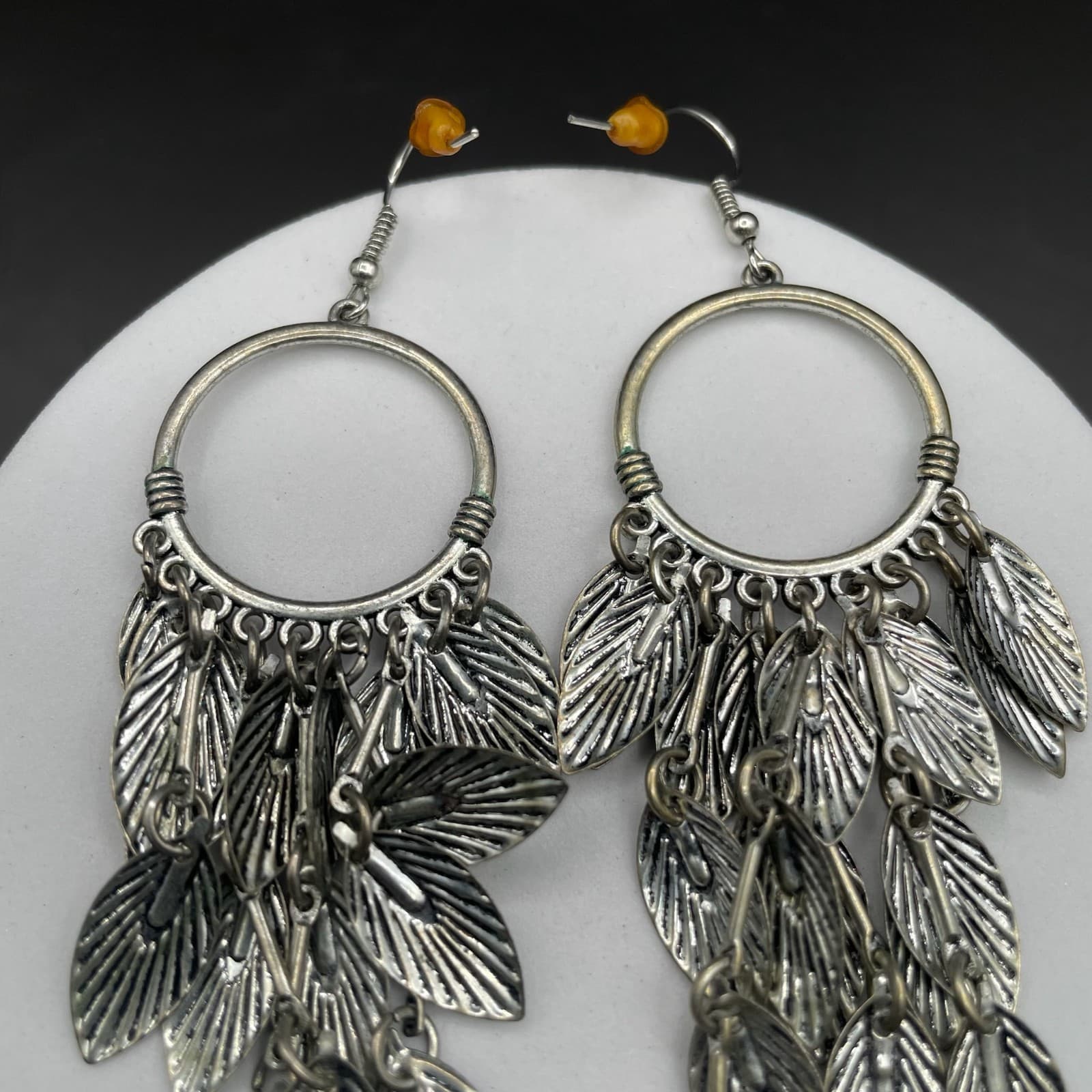 Boho Silver Leaf Cascade Dangle Earrings - Thumbnail 9