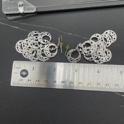 Vintage Filigree Cascade Dangle Earrings – Silver-Tone - Thumbnail 8