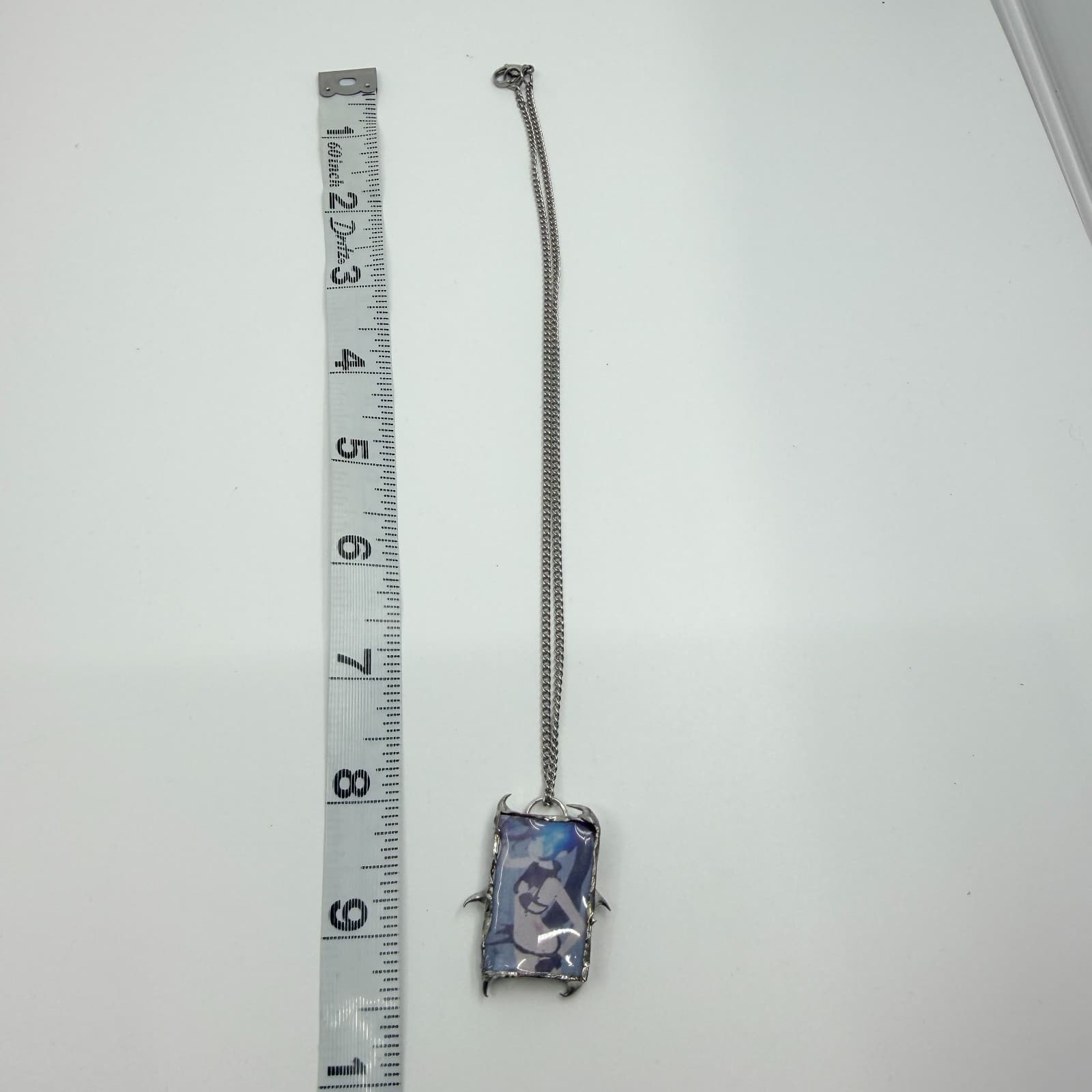 Necklace Vintage Silver Tone Graphic Photo Pendant Spike Thorn Retro Grunge 90s - Thumbnail 10