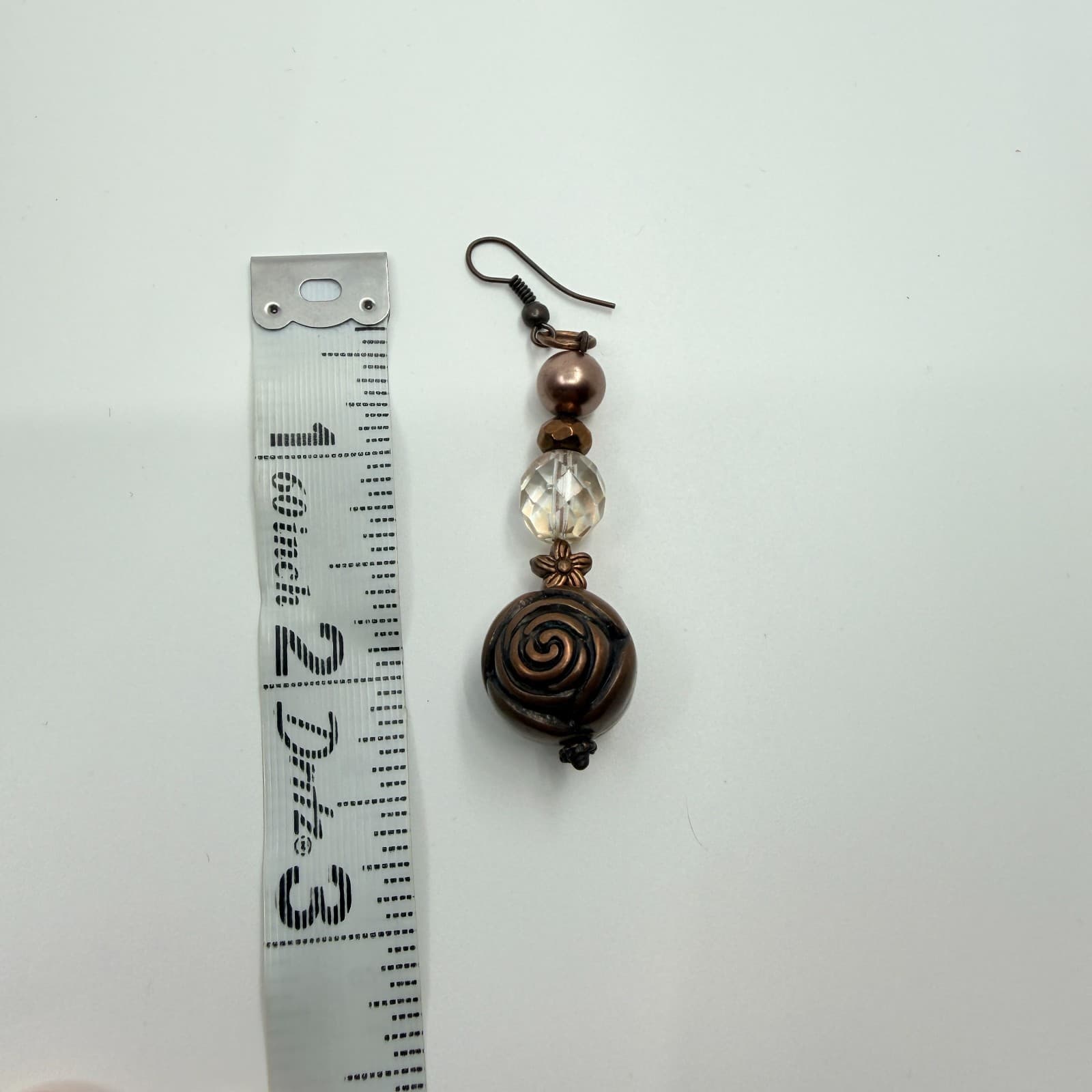 Earrings Vintage Copper Tone Dangle Bronze Faux Pearl Rose Bead Flower Boho 90s - Thumbnail 8