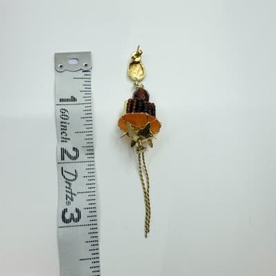 Earrings Vintage Gold Tone Dangle Amber Color Bead Long Tassel Fringe Boho 90s - Thumbnail 8