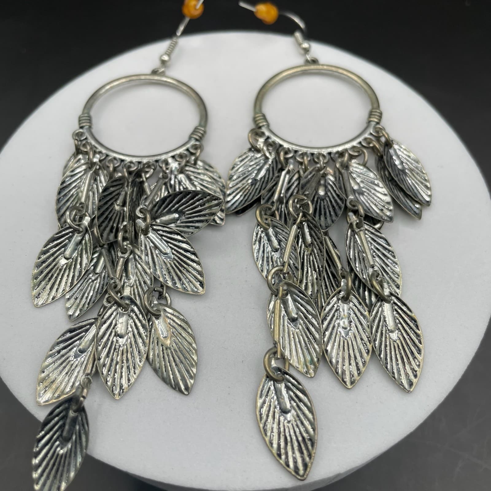 Boho Silver Leaf Cascade Dangle Earrings - Thumbnail 8