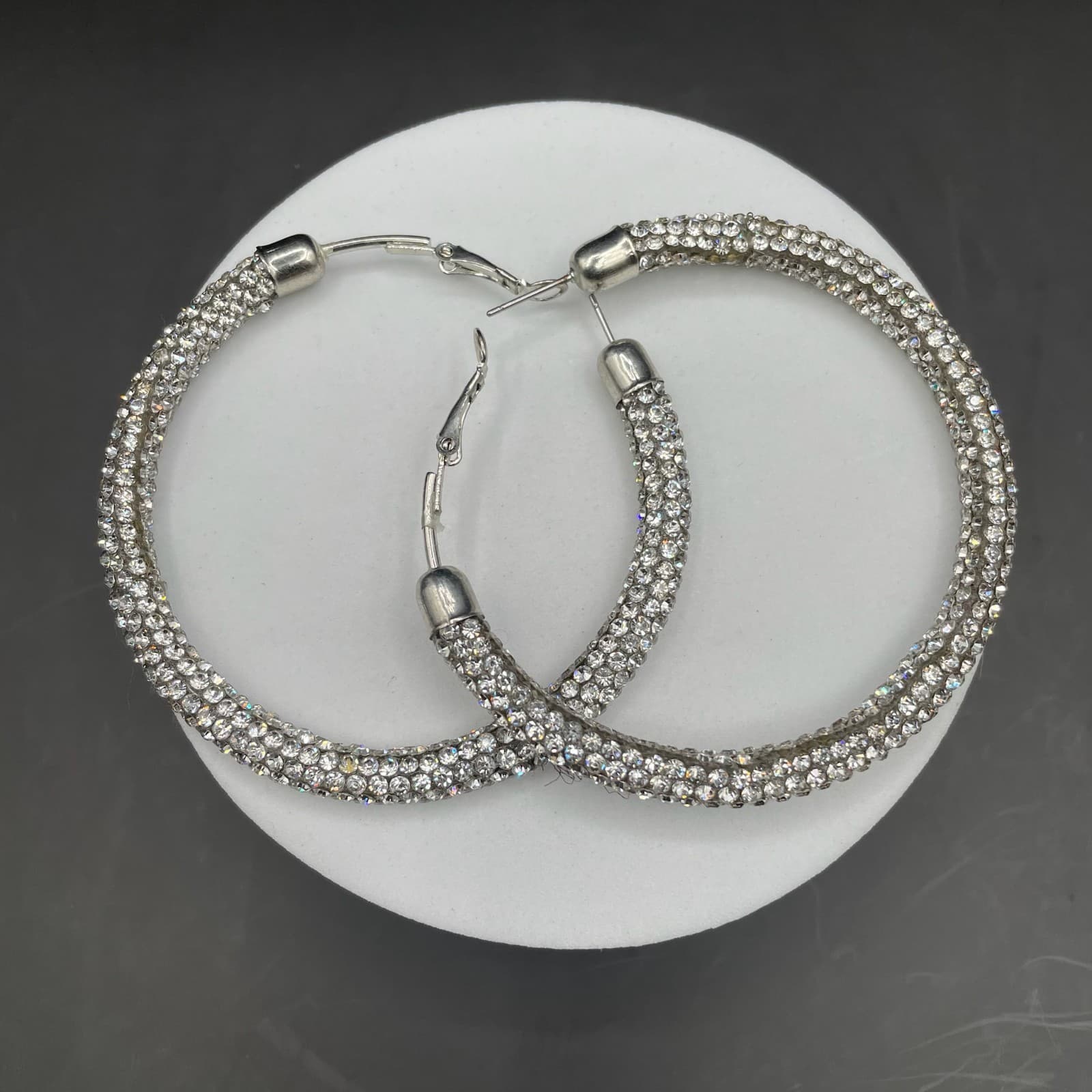 Large Rhinestone Encrusted Statement Hoop Earrings - Thumbnail 2