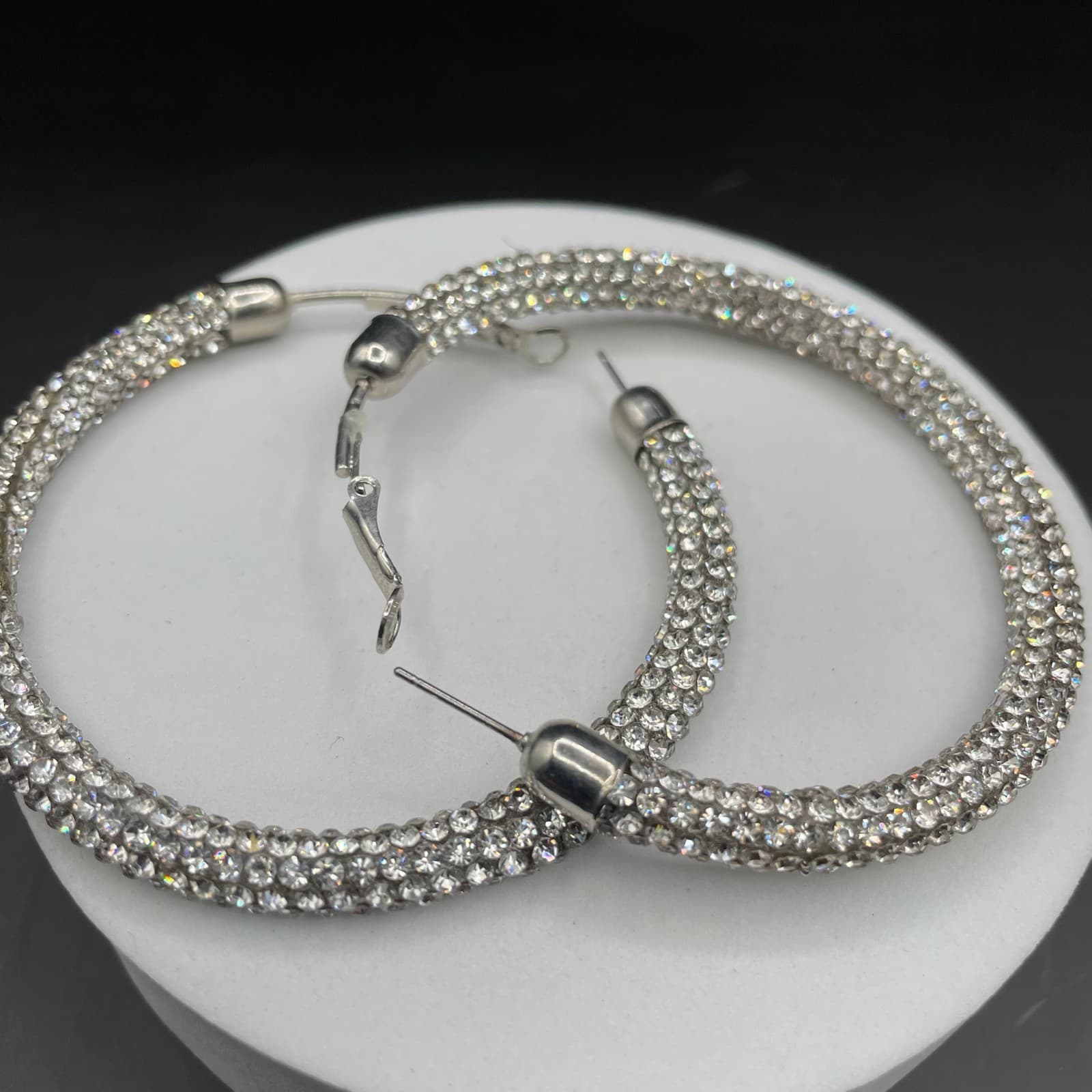 Large Rhinestone Encrusted Statement Hoop Earrings - Thumbnail 3