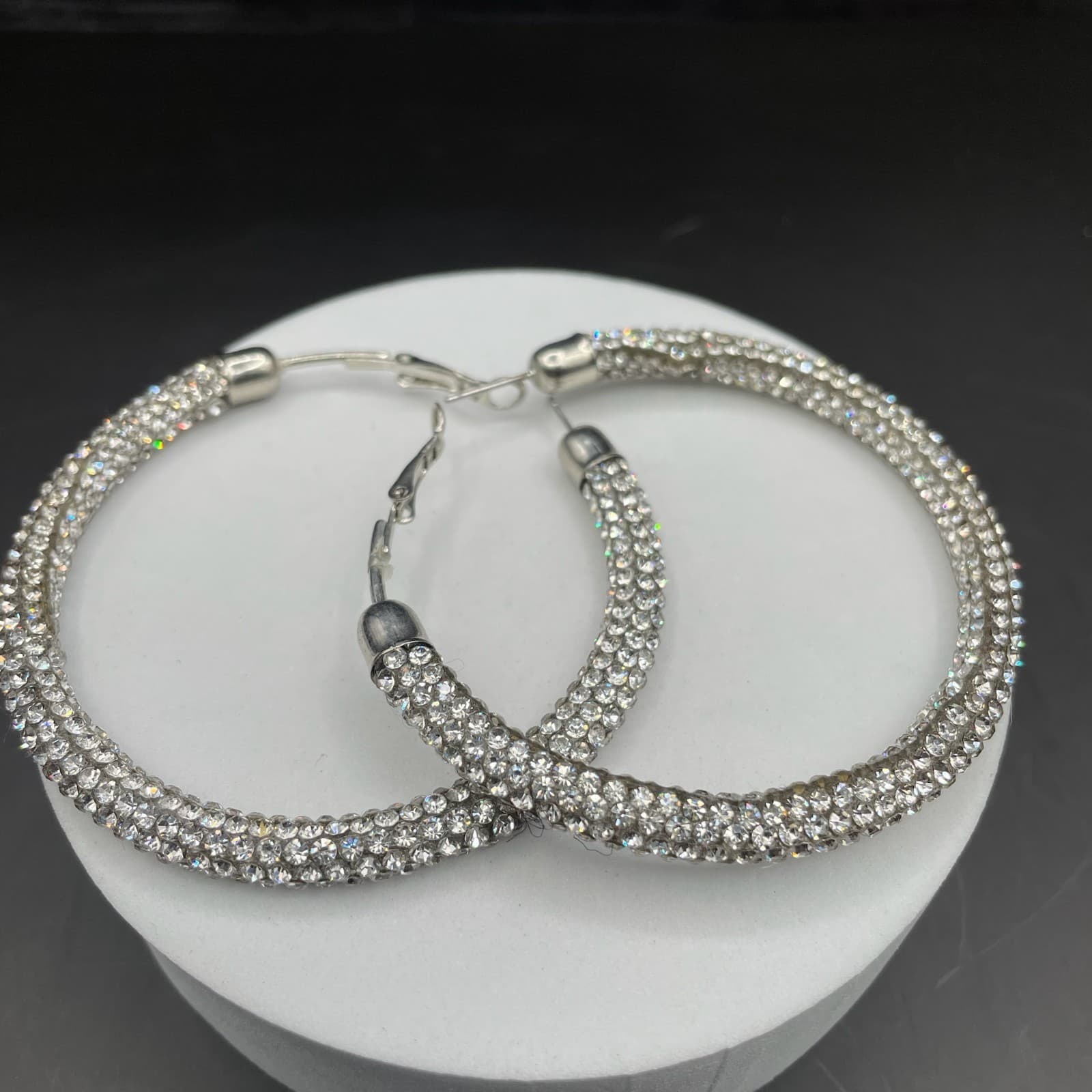 Large Rhinestone Encrusted Statement Hoop Earrings - Thumbnail 5