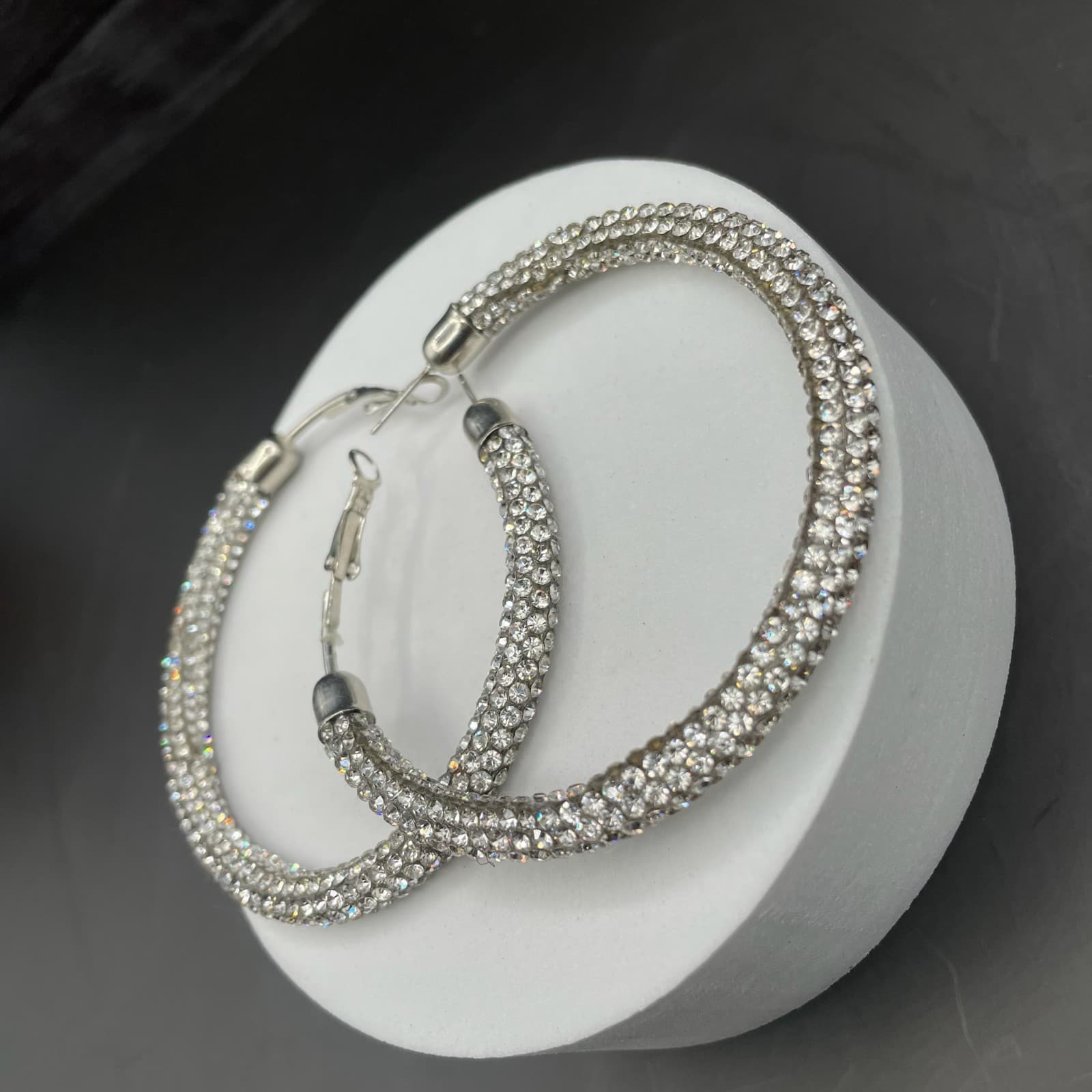 Large Rhinestone Encrusted Statement Hoop Earrings - Thumbnail 4