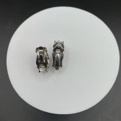 Vintage Rhinestone Clip-On Earrings Silver Tone Classic Sparkle - Thumbnail 2