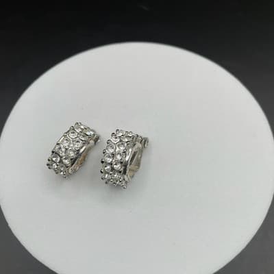 Vintage Rhinestone Clip-On Earrings Silver Tone Classic Sparkle - Thumbnail 4