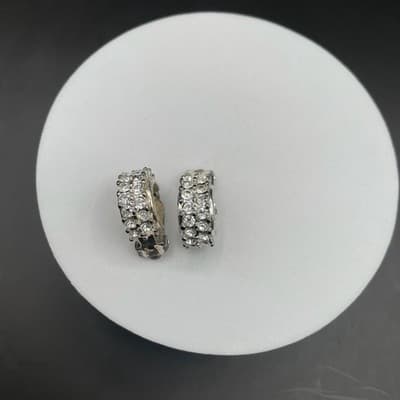 Vintage Rhinestone Clip-On Earrings Silver Tone Classic Sparkle - Thumbnail 5