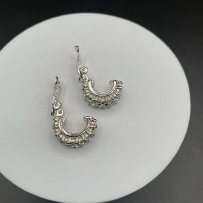 Vintage Rhinestone Clip-On Earrings Silver Tone Classic Sparkle - Thumbnail 8