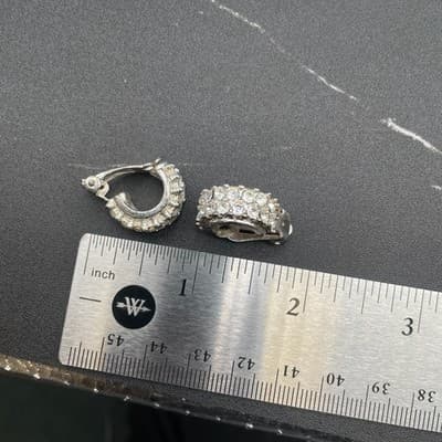 Vintage Rhinestone Clip-On Earrings Silver Tone Classic Sparkle - Thumbnail 12