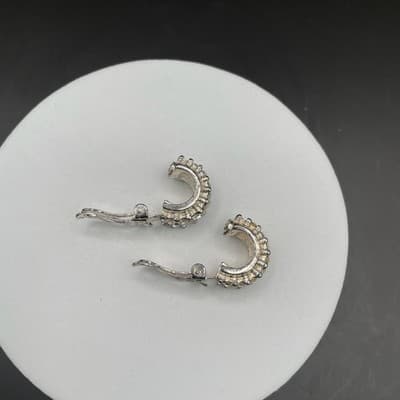 Vintage Rhinestone Clip-On Earrings Silver Tone Classic Sparkle - Thumbnail 9
