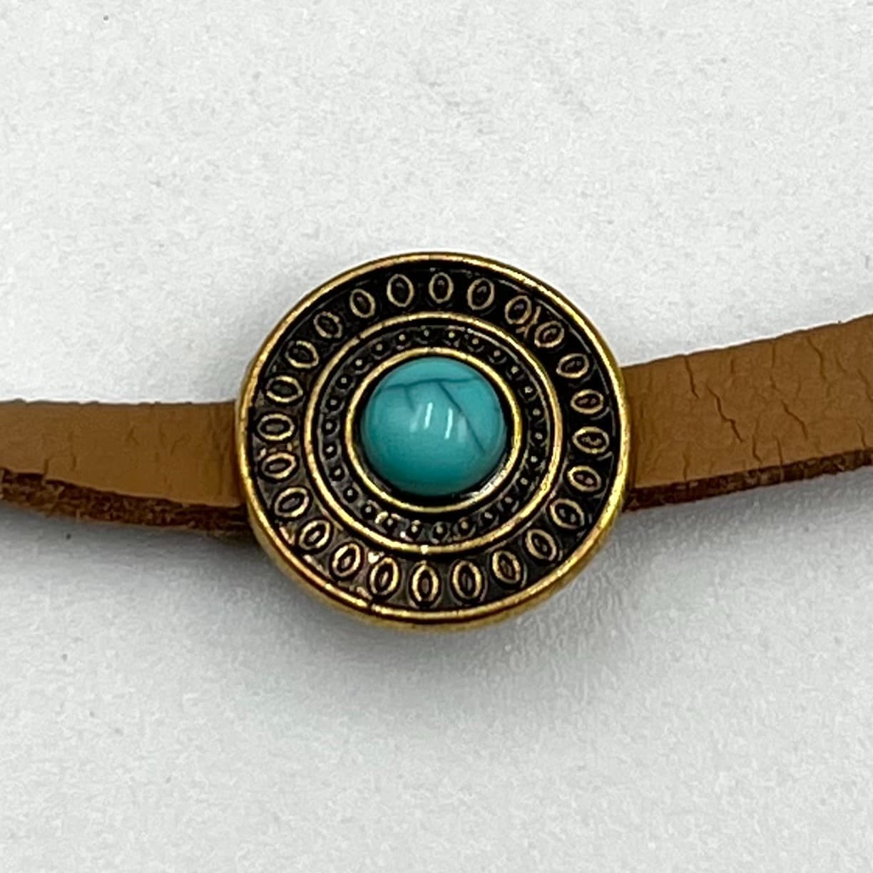 Vintage Boho Brown Faux Leather Choker Necklace Turquoise Stone Gold Tone 80s - Thumbnail 3