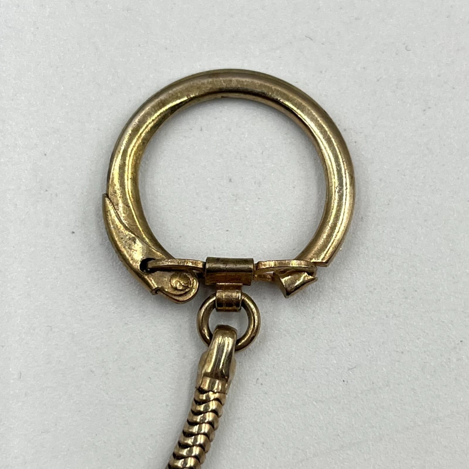 Vintage Retro Pink Moonglow Bead Keychain Gold Tone Snake Chain Rhinestone - Thumbnail 3