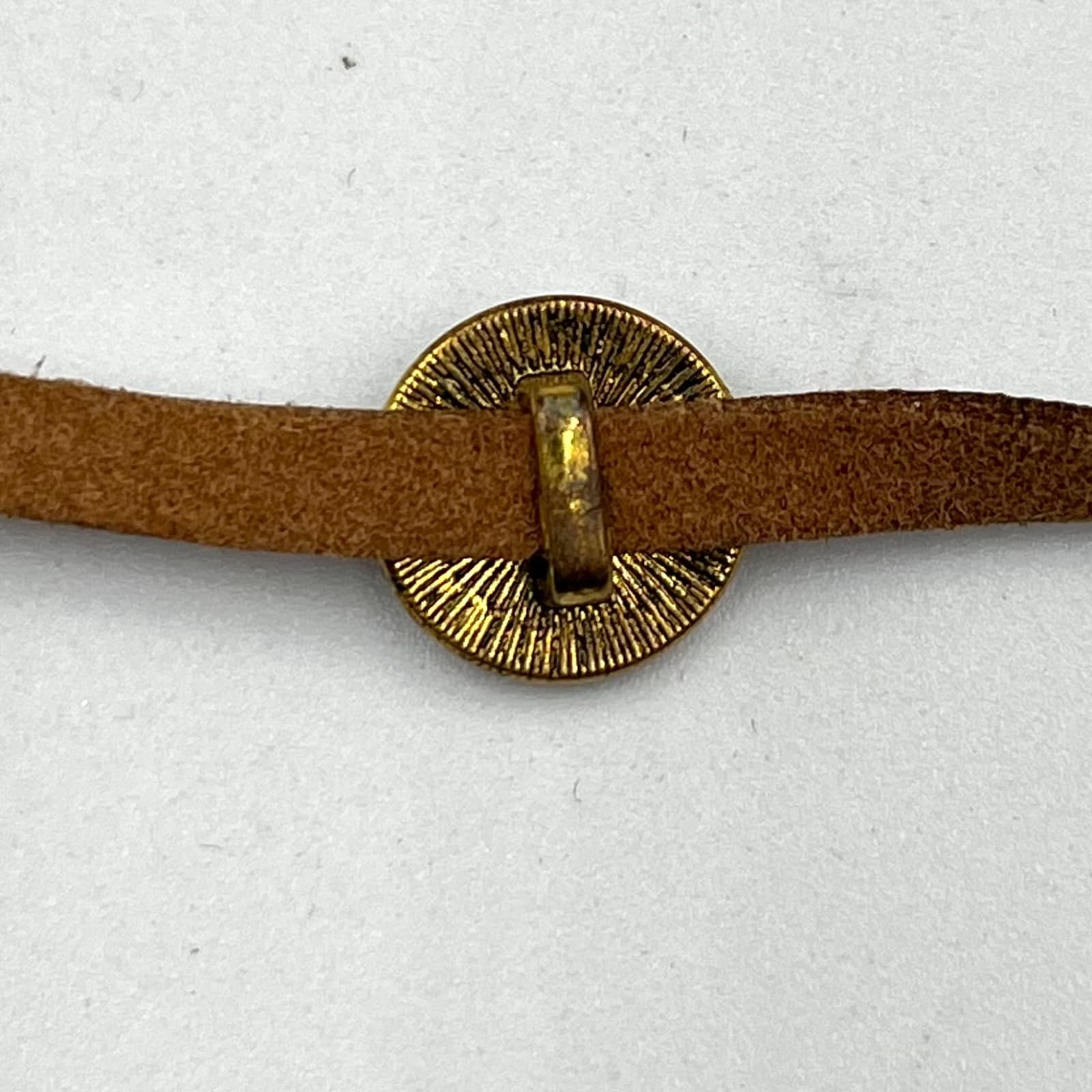Vintage Boho Brown Faux Leather Choker Necklace Turquoise Stone Gold Tone 80s - Thumbnail 5