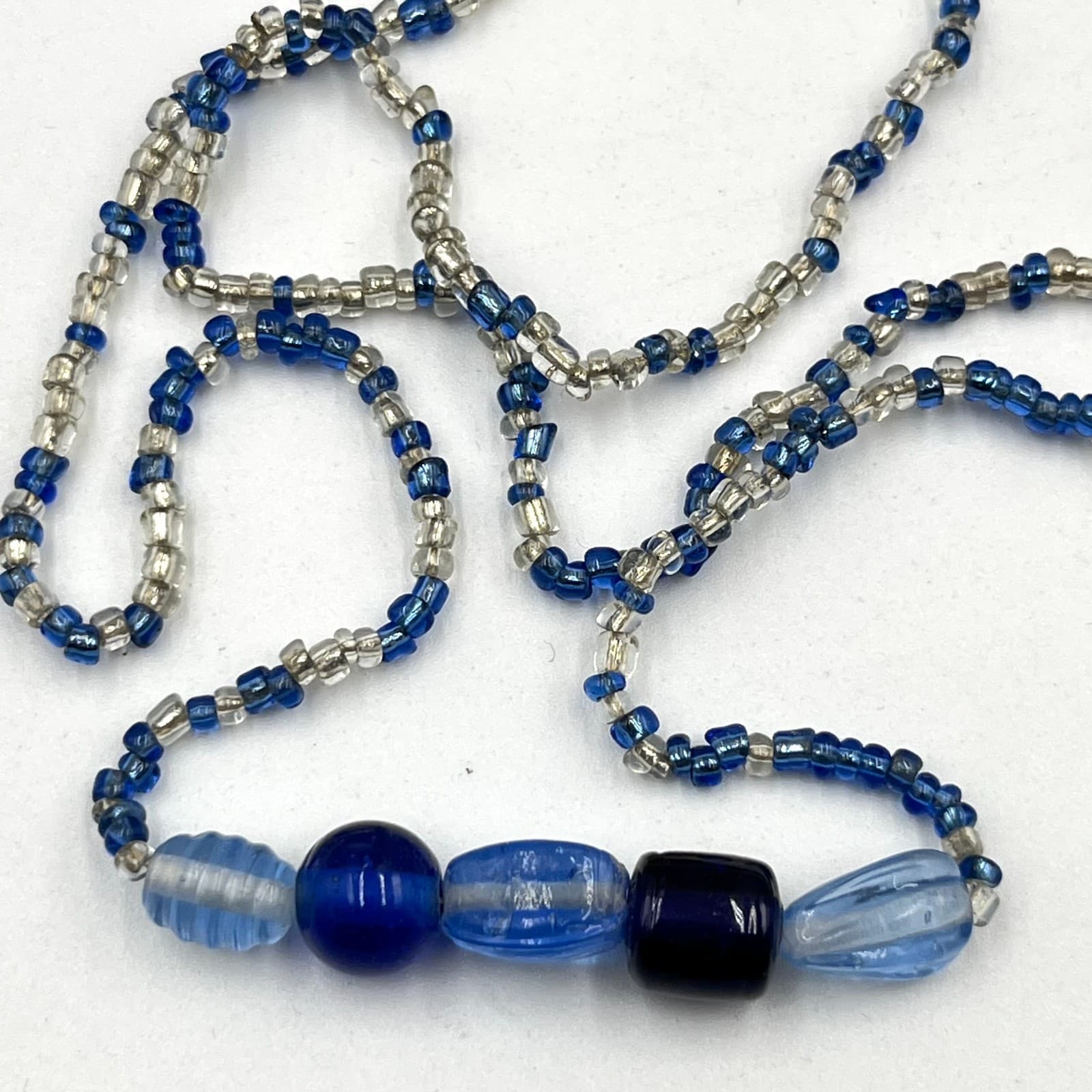 Vintage Boho Blue Glass Seed Bead Long Strand Necklace - Y2K Retro Classic - Thumbnail 4