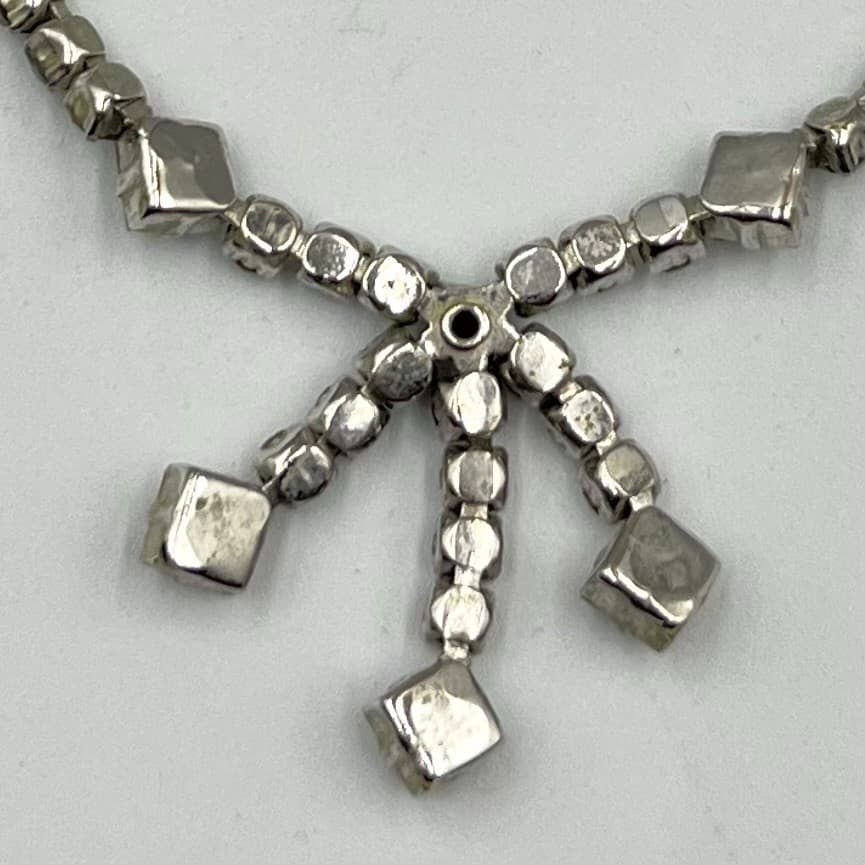 Vintage MCM Rhinestone Fringe Choker Necklace Silver Tone Art Deco Style Classic - Thumbnail 5