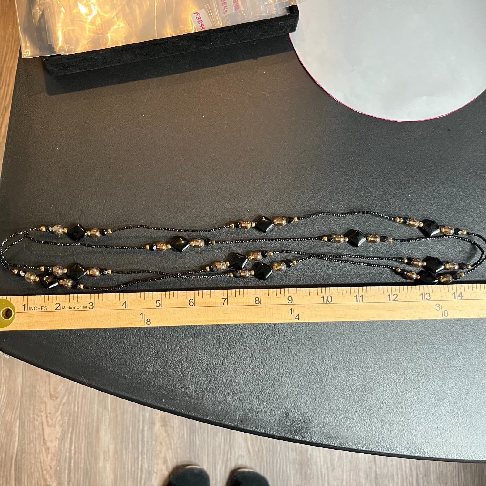 Vintage Retro Black and Amber Toned Beaded Long Strand Layering Necklace Y2K - Thumbnail 6