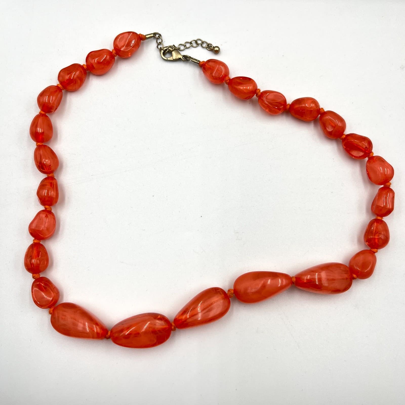 Vintage Retro Orange Marbled Resin Chunky Bead Necklace Boho Statement Classic - Thumbnail 2