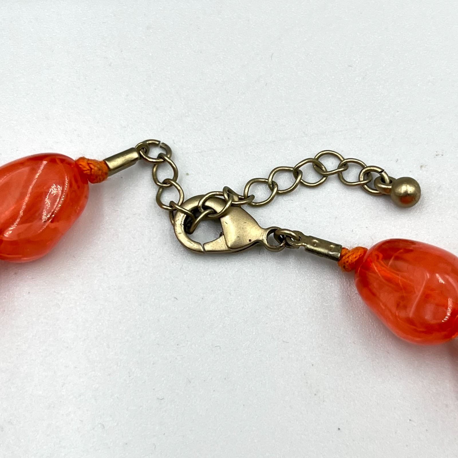 Vintage Retro Orange Marbled Resin Chunky Bead Necklace Boho Statement Classic - Thumbnail 3
